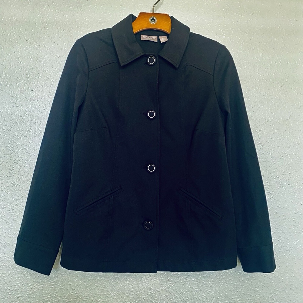 Chico's‎ Classic Blazer Black Size 0 Women's Button Up Career Wear Modern